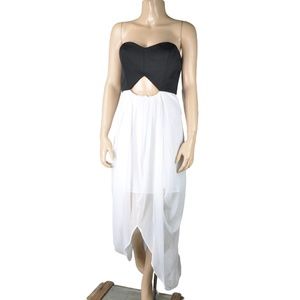 BCBG White Black Flowy Two-Tone Asymmetrical Dress